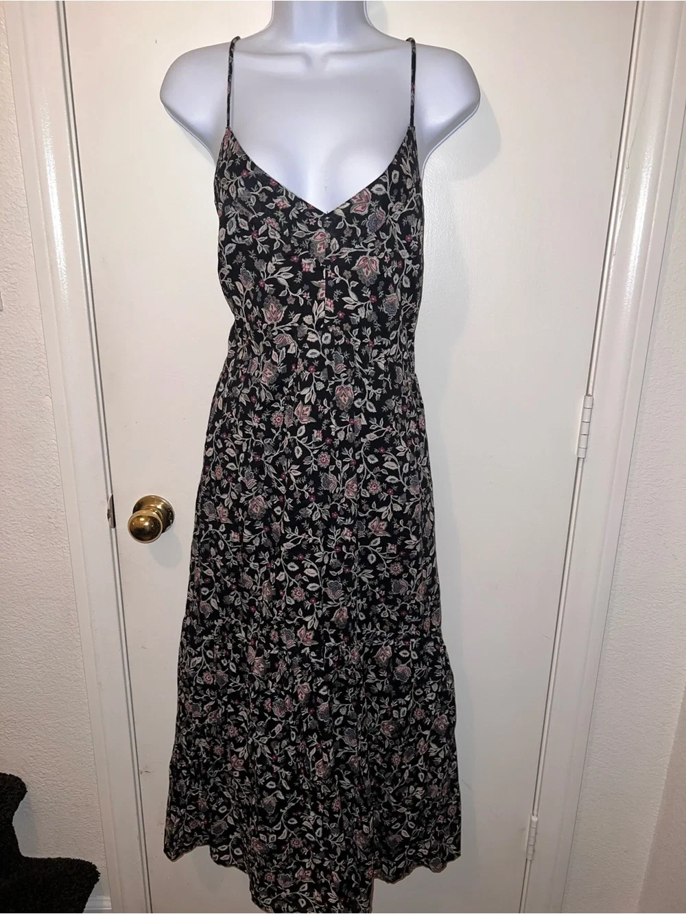 Abercrombie & Fitch Black Floral Maxi Dress with Pink Accents